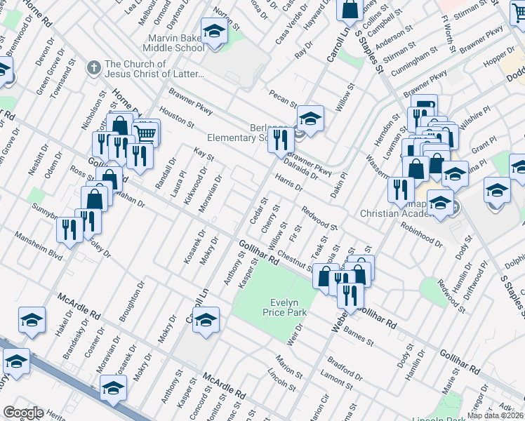 map of restaurants, bars, coffee shops, grocery stores, and more near 4326 Cedar Street in Corpus Christi