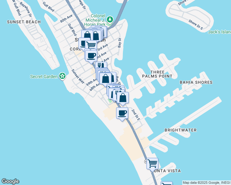 map of restaurants, bars, coffee shops, grocery stores, and more near 6605 Gulf Boulevard in St. Pete Beach