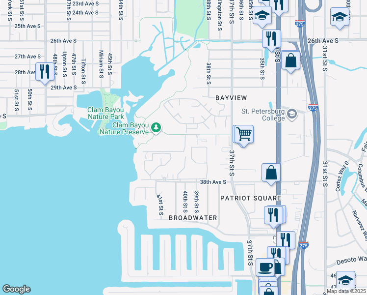 map of restaurants, bars, coffee shops, grocery stores, and more near 4000 34th Avenue South in St. Petersburg
