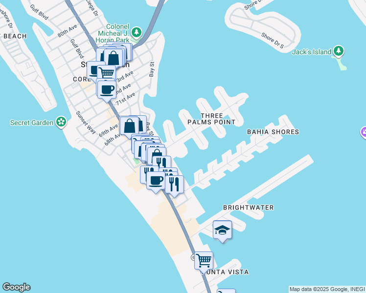 map of restaurants, bars, coffee shops, grocery stores, and more near 440 64th Avenue in St. Pete Beach