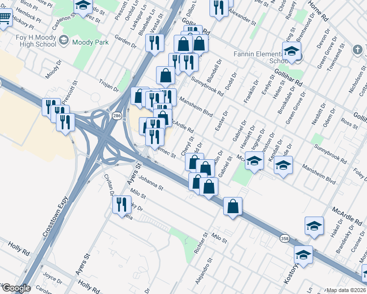 map of restaurants, bars, coffee shops, grocery stores, and more near 4929 Cheryl Dr in Corpus Christi
