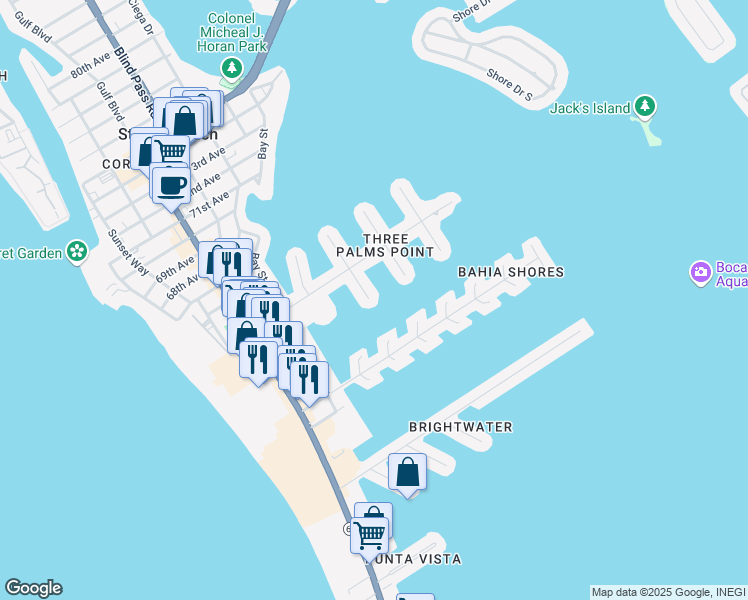 map of restaurants, bars, coffee shops, grocery stores, and more near 6331 2nd Palm Point in St. Pete Beach