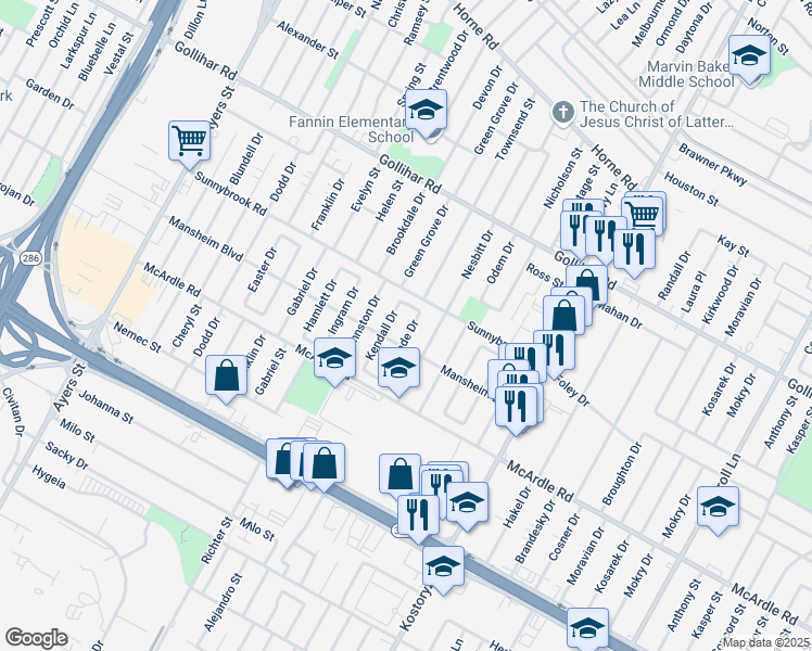 map of restaurants, bars, coffee shops, grocery stores, and more near 4733 Larcade Drive in Corpus Christi