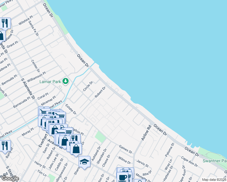 map of restaurants, bars, coffee shops, grocery stores, and more near in Corpus Christi