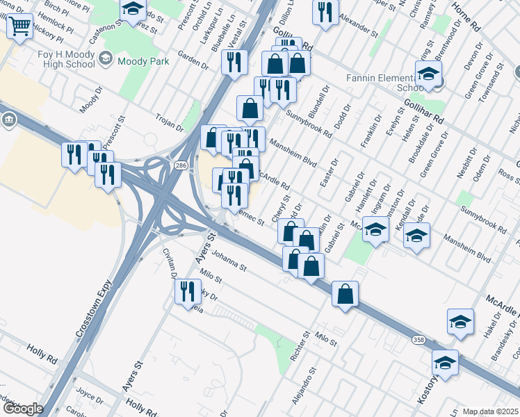 map of restaurants, bars, coffee shops, grocery stores, and more near 2426 Nemec Street in Corpus Christi