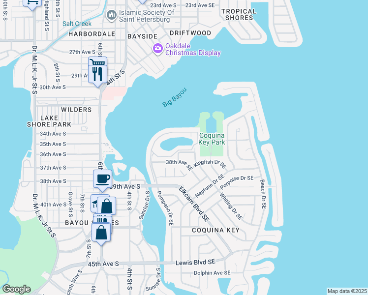 map of restaurants, bars, coffee shops, grocery stores, and more near 215 Sea Horse Drive Southeast in St. Petersburg