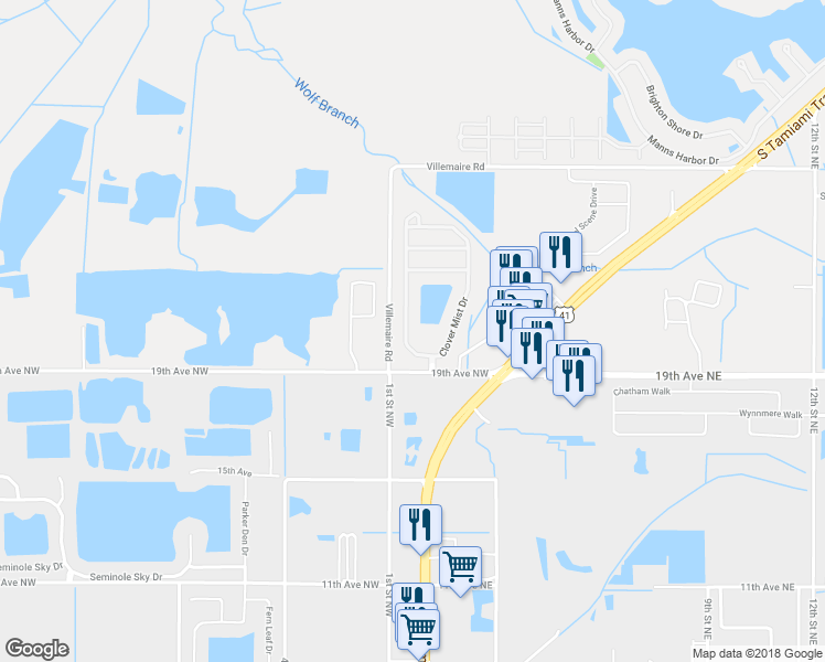 map of restaurants, bars, coffee shops, grocery stores, and more near 5130 Clover Mist Drive in Apollo Beach