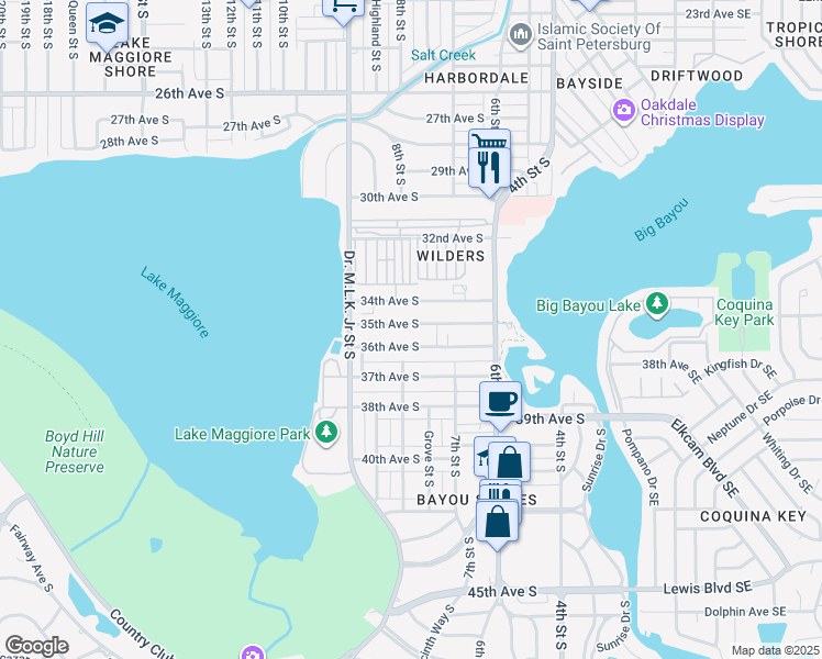 map of restaurants, bars, coffee shops, grocery stores, and more near 780 35th Avenue South in Saint Petersburg
