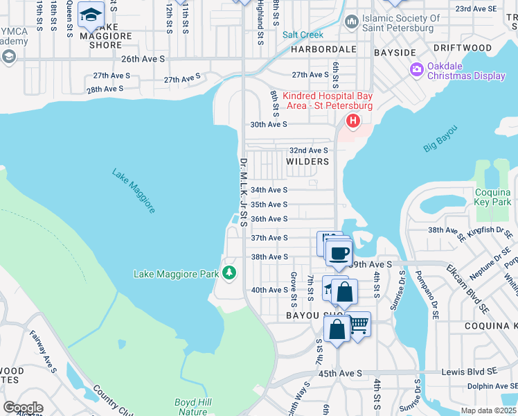 map of restaurants, bars, coffee shops, grocery stores, and more near 858 35th Avenue South in Saint Petersburg