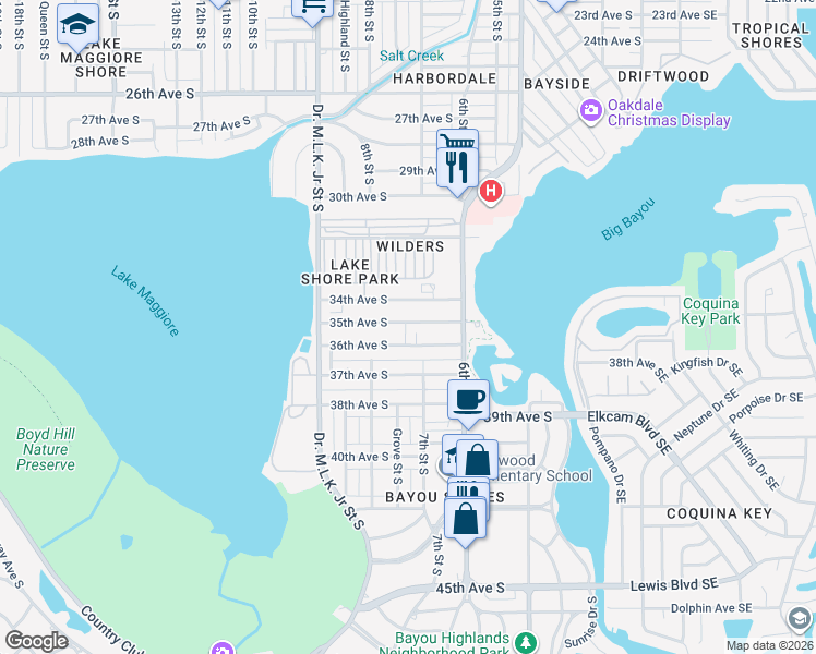 map of restaurants, bars, coffee shops, grocery stores, and more near 670 35th Avenue South in St. Petersburg