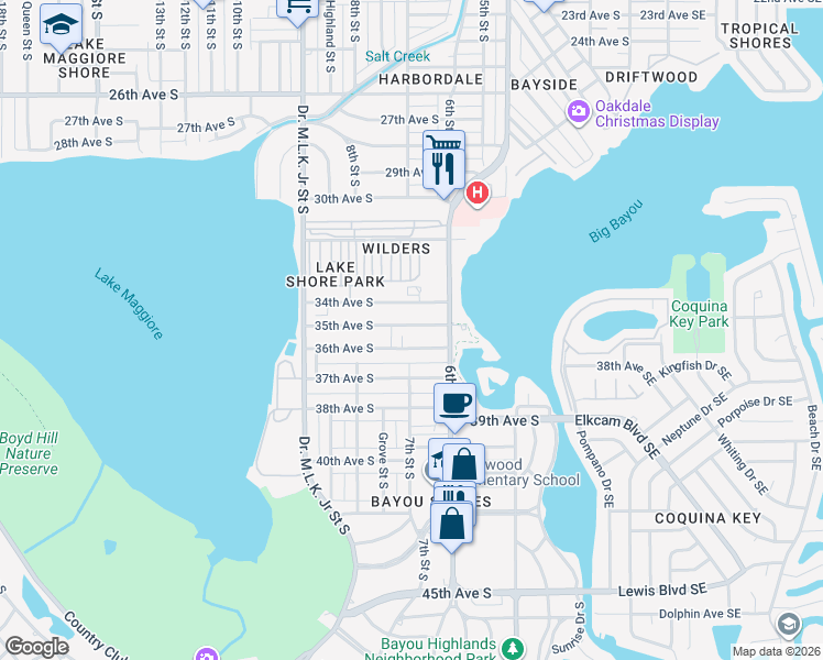 map of restaurants, bars, coffee shops, grocery stores, and more near 670 35th Avenue South in St. Petersburg
