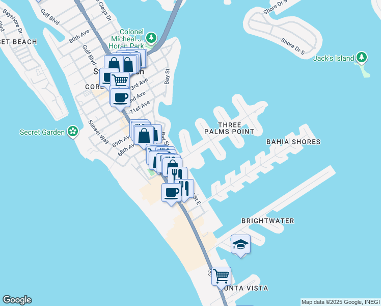 map of restaurants, bars, coffee shops, grocery stores, and more near 345 64th Avenue in St. Pete Beach