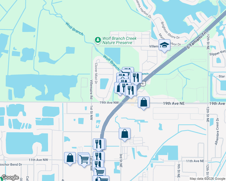 map of restaurants, bars, coffee shops, grocery stores, and more near 5223 Clover Mist Drive in Apollo Beach