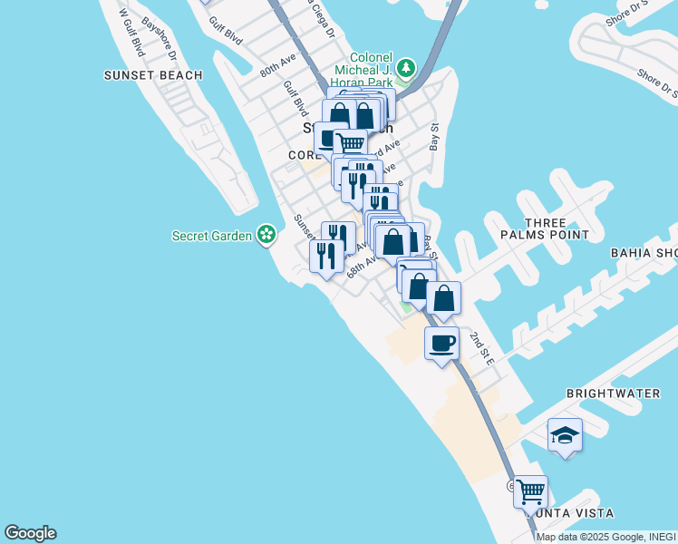 map of restaurants, bars, coffee shops, grocery stores, and more near 6700 Beach Plaza in St. Pete Beach