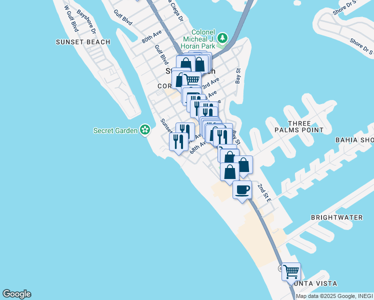 map of restaurants, bars, coffee shops, grocery stores, and more near 6700 Beach Plaza in St. Pete Beach