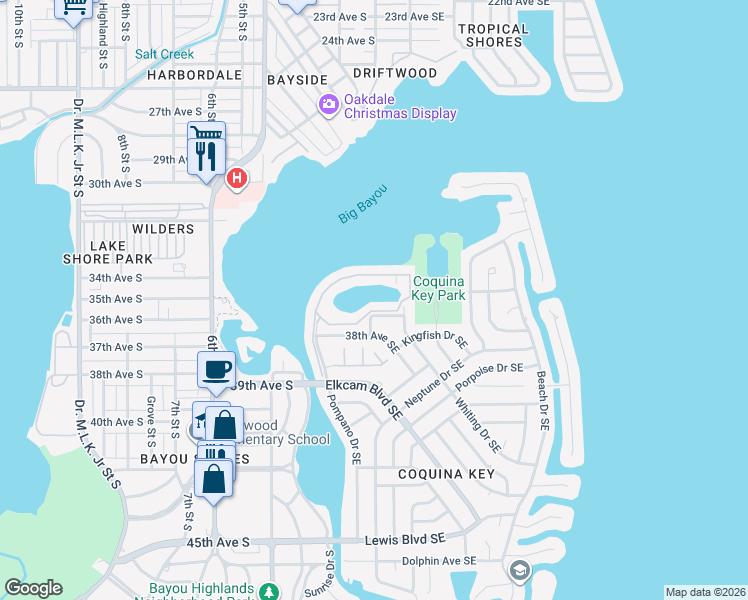map of restaurants, bars, coffee shops, grocery stores, and more near 215 Sea Horse Drive Southeast in St. Petersburg