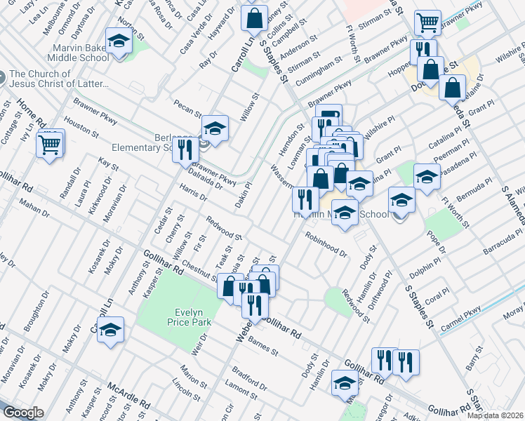 map of restaurants, bars, coffee shops, grocery stores, and more near 4218 Lowman Street in Corpus Christi