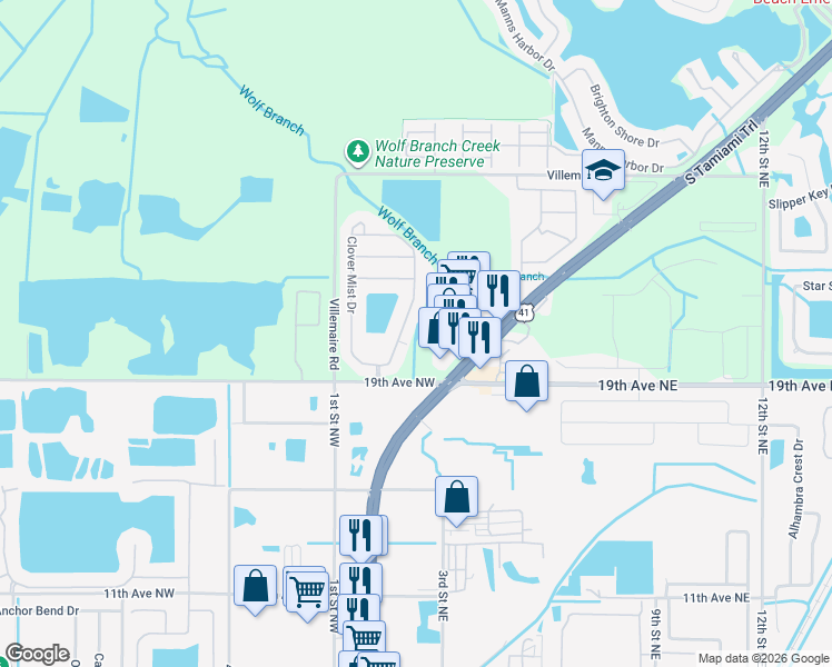 map of restaurants, bars, coffee shops, grocery stores, and more near 5225 Clover Mist Drive in Apollo Beach