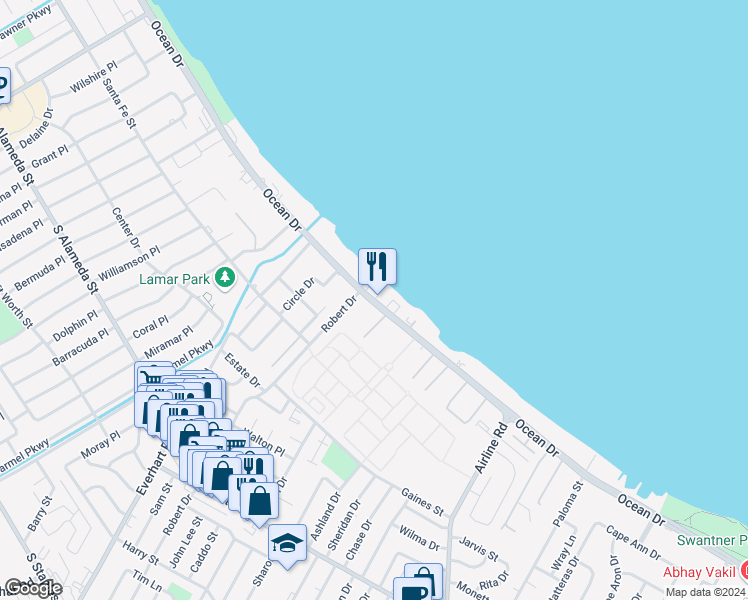 map of restaurants, bars, coffee shops, grocery stores, and more near in Corpus Christi