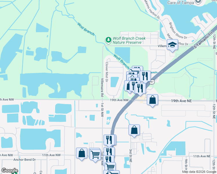 map of restaurants, bars, coffee shops, grocery stores, and more near 5126 Clover Mist Drive in Apollo Beach