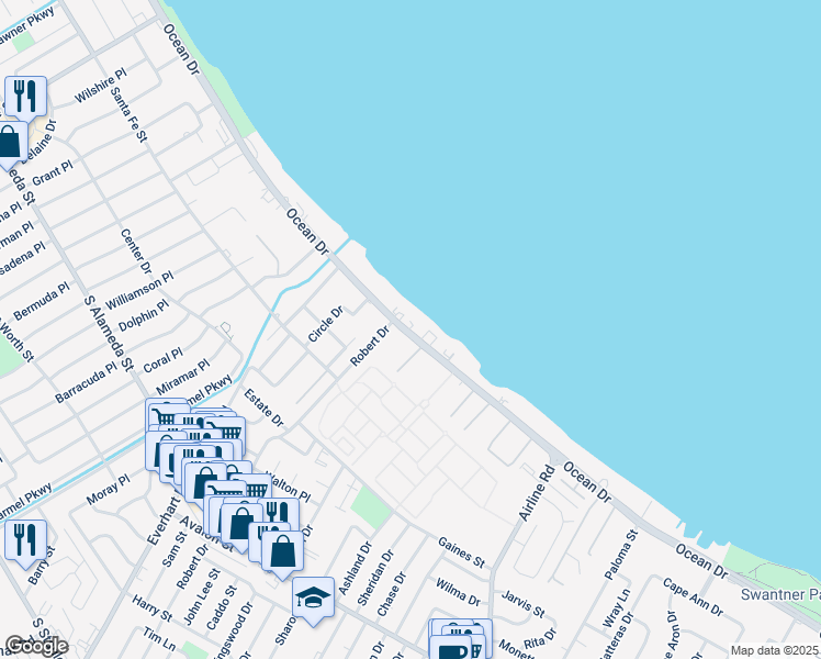map of restaurants, bars, coffee shops, grocery stores, and more near in Corpus Christi