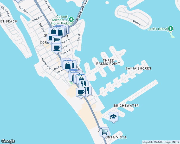 map of restaurants, bars, coffee shops, grocery stores, and more near 6407 1st Palm Point in St. Pete Beach
