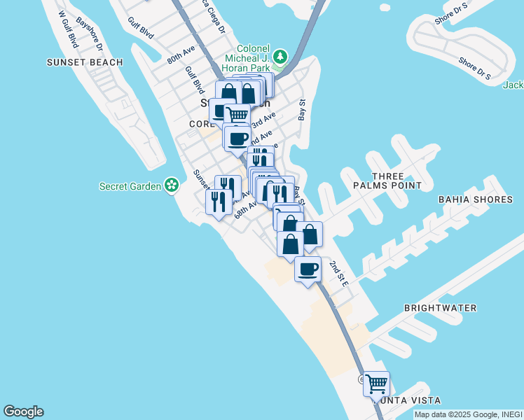 map of restaurants, bars, coffee shops, grocery stores, and more near 6651 Sunset Way in St. Pete Beach