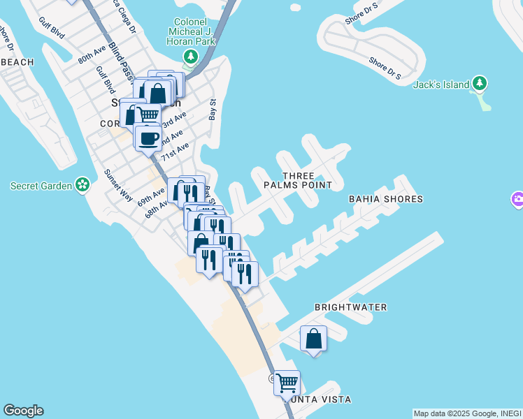 map of restaurants, bars, coffee shops, grocery stores, and more near 440 64th Avenue in St. Pete Beach
