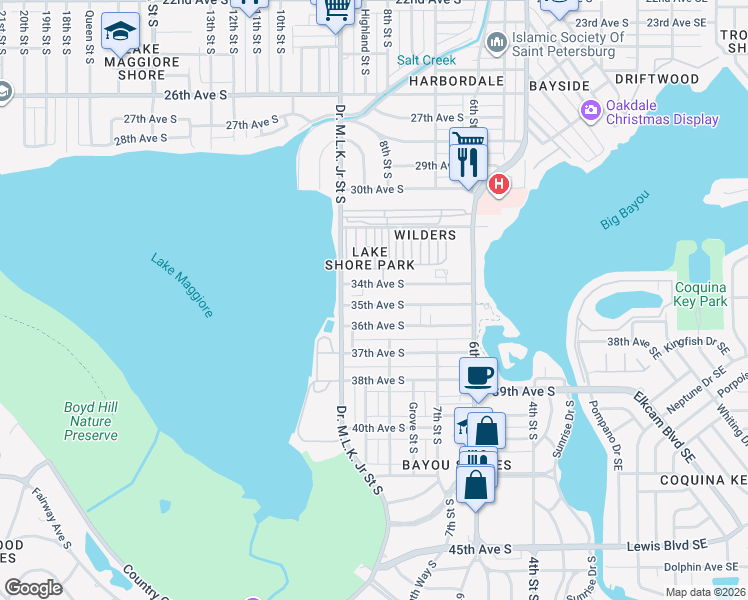 map of restaurants, bars, coffee shops, grocery stores, and more near 835 35th Avenue South in St. Petersburg