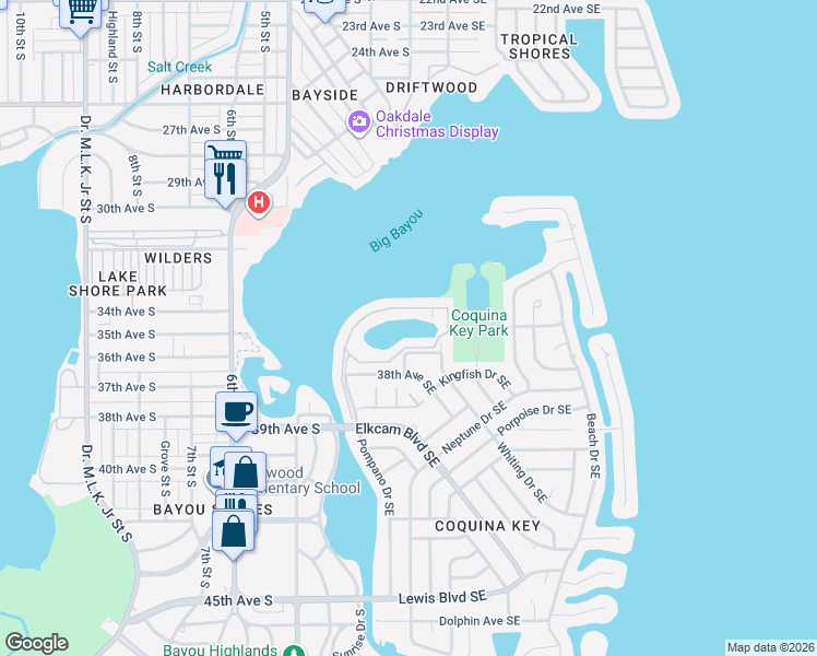 map of restaurants, bars, coffee shops, grocery stores, and more near 215 Sea Horse Drive Southeast in St. Petersburg