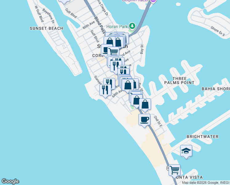 map of restaurants, bars, coffee shops, grocery stores, and more near 6700 Beach Plaza in St. Pete Beach