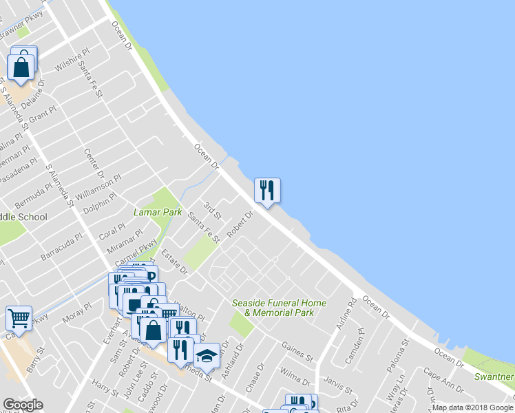 map of restaurants, bars, coffee shops, grocery stores, and more near 4270 Ocean Drive in Corpus Christi