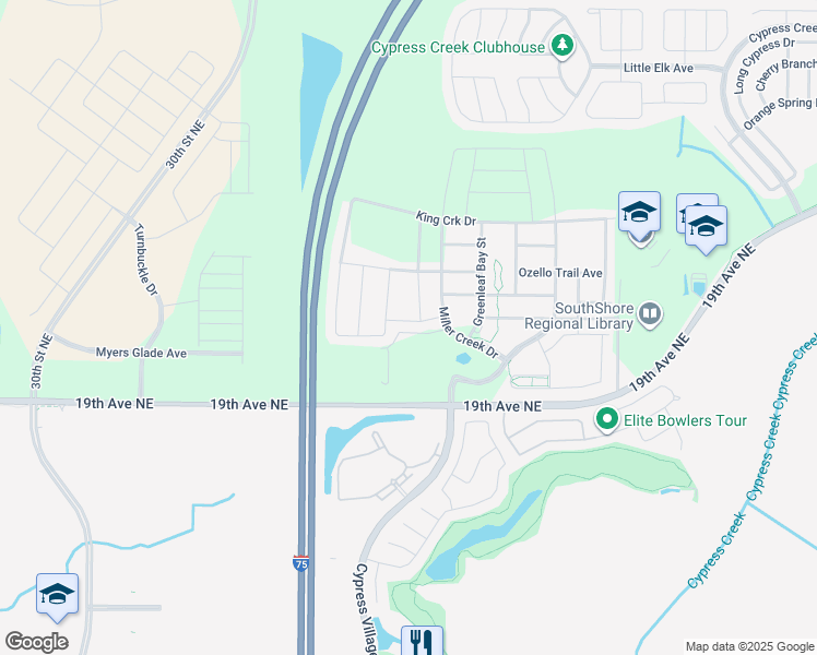 map of restaurants, bars, coffee shops, grocery stores, and more near 15262 Miller Creek Drive in Sun City Center