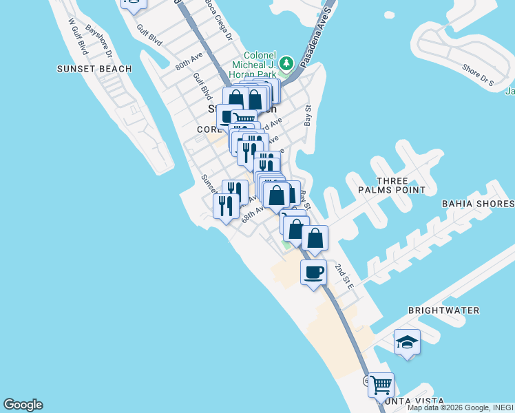 map of restaurants, bars, coffee shops, grocery stores, and more near 6860 Gulf Boulevard in St. Pete Beach