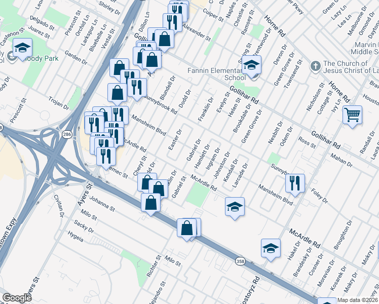 map of restaurants, bars, coffee shops, grocery stores, and more near 4750 Franklin Drive in Corpus Christi