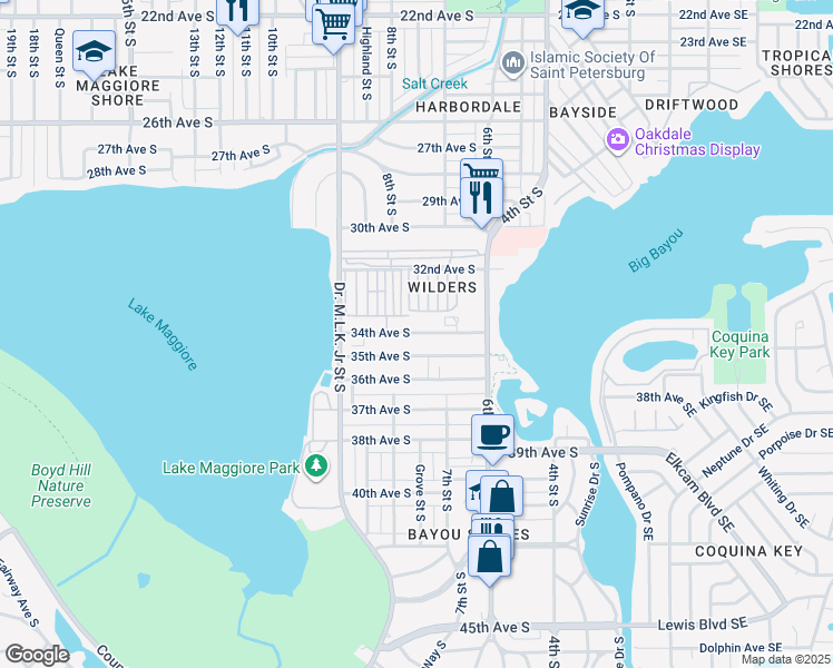 map of restaurants, bars, coffee shops, grocery stores, and more near 757 34th Avenue South in St. Petersburg