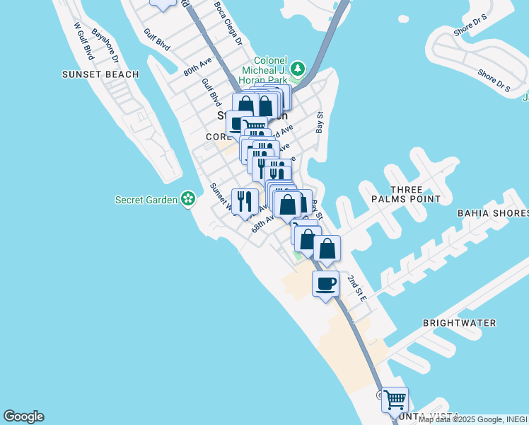 map of restaurants, bars, coffee shops, grocery stores, and more near 6860 Gulf Boulevard in St. Pete Beach