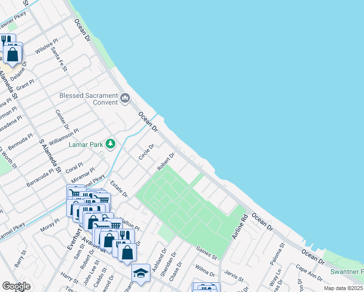 map of restaurants, bars, coffee shops, grocery stores, and more near 4270 Ocean Drive in Corpus Christi