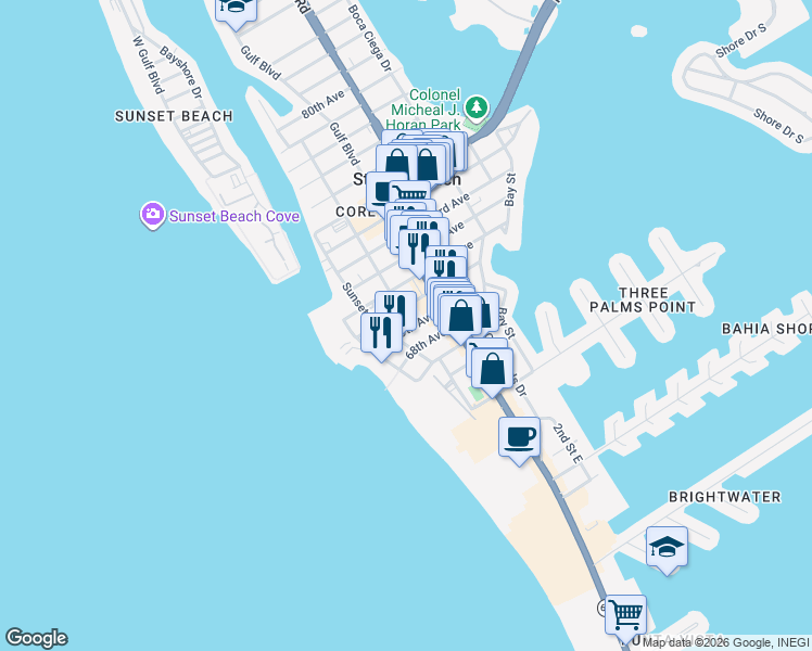 map of restaurants, bars, coffee shops, grocery stores, and more near 564 70th Avenue in St. Pete Beach