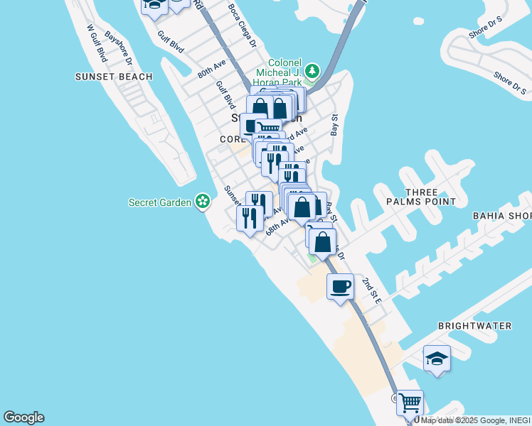 map of restaurants, bars, coffee shops, grocery stores, and more near 564 70th Avenue in St. Pete Beach