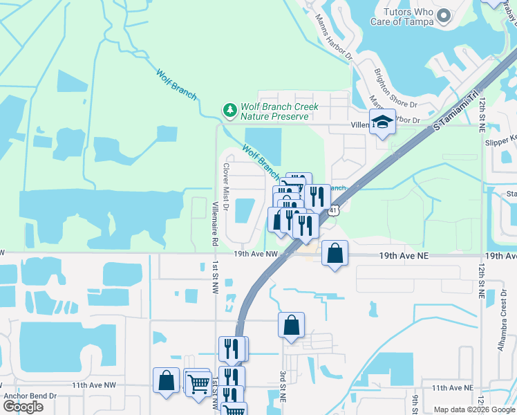 map of restaurants, bars, coffee shops, grocery stores, and more near 5238 Clover Mist Drive in Apollo Beach