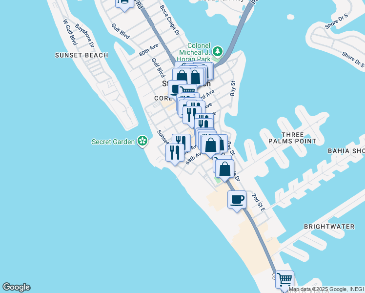 map of restaurants, bars, coffee shops, grocery stores, and more near 556 70th Avenue in St. Pete Beach