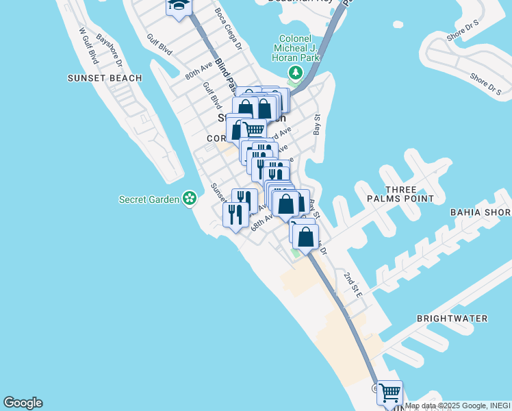 map of restaurants, bars, coffee shops, grocery stores, and more near 555 69th Avenue in St. Pete Beach