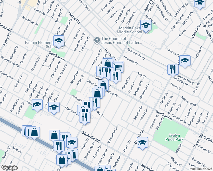 map of restaurants, bars, coffee shops, grocery stores, and more near 4490 Kostoryz Road in Corpus Christi