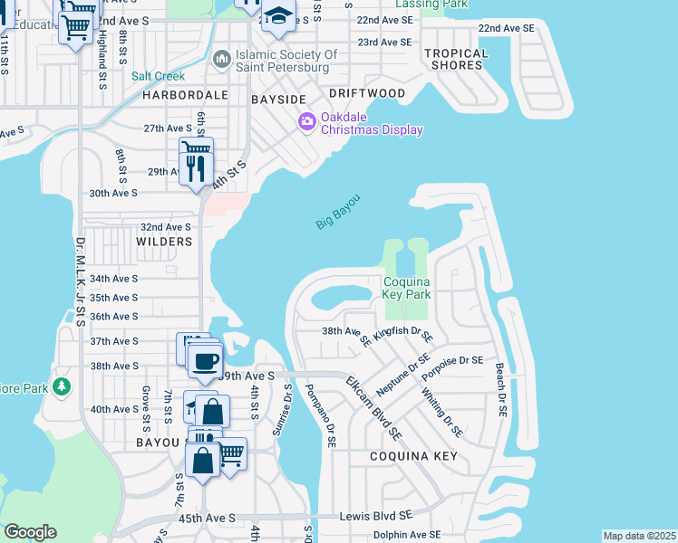 map of restaurants, bars, coffee shops, grocery stores, and more near 185 Pompano Drive Southeast in Saint Petersburg