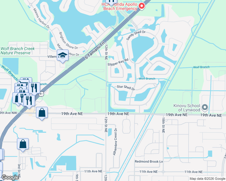 map of restaurants, bars, coffee shops, grocery stores, and more near 142 Star Shell Drive in Apollo Beach