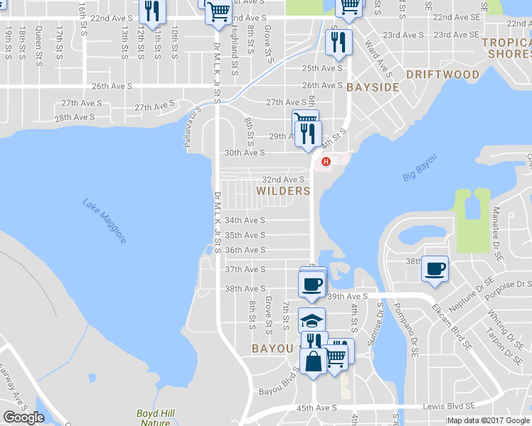 map of restaurants, bars, coffee shops, grocery stores, and more near 757 34th Avenue South in St. Petersburg