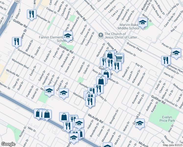 map of restaurants, bars, coffee shops, grocery stores, and more near 4534 Nicholson Street in Corpus Christi