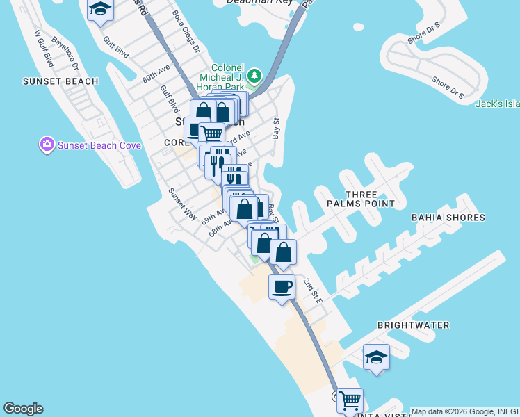 map of restaurants, bars, coffee shops, grocery stores, and more near 6755 Gulf Winds Drive in St. Pete Beach