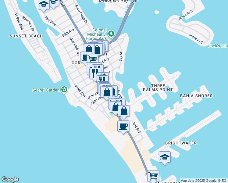 map of restaurants, bars, coffee shops, grocery stores, and more near 6755 Gulf Winds Drive in St. Pete Beach